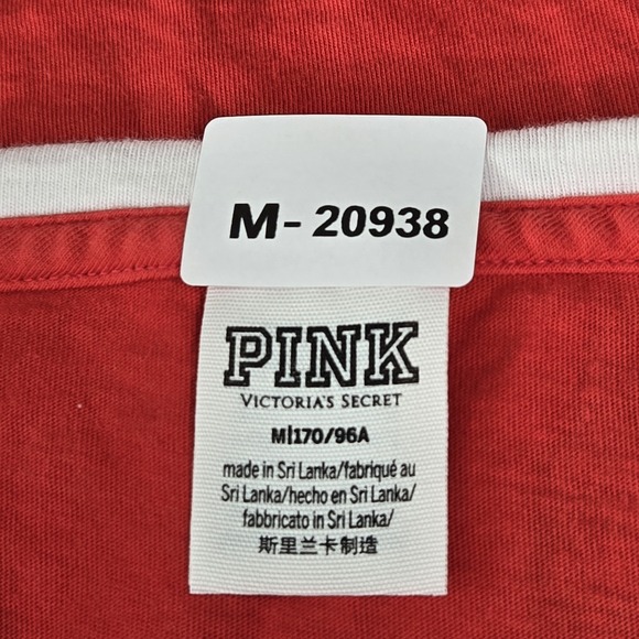 Victoria's Secret PINK Women Shirt M Red Logo V-Neck Lace Up Dog Campus Varsity - Picture 2 of 8